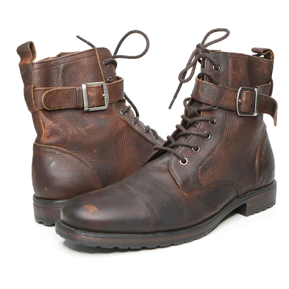 Banana Republic Burke Leather Boots Brown Buckle Zipper Rugged 9.5/10.5 READ!!